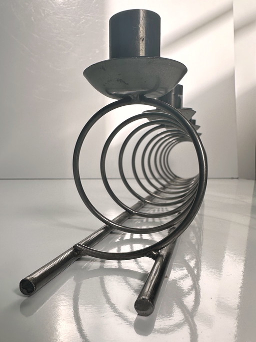 Large metal candle holder black spiral vintage 80s 90s Memphis Milano postmodern candlestick candle holder