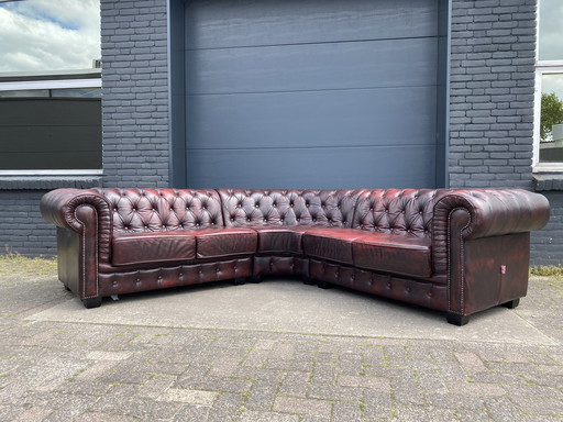 Canapé d'angle Chesterfield rouge bordeaux