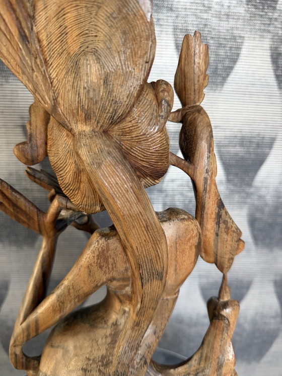 Large Vintage Balinese Hand-Carved Wood Sculpture – Goddess Dewi Sri (photo 8 of 10)