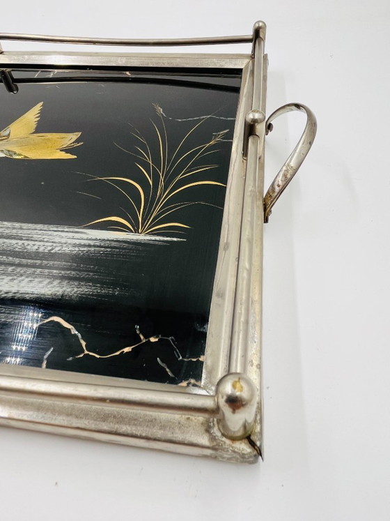 Image 1 of Plateau Art Déco en fixé sous verre et nacre