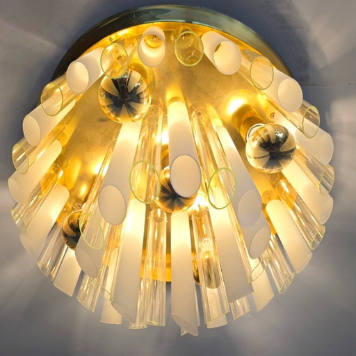 Kalmar Franken ceiling lamp, 1960s, mid-century glass with brass
