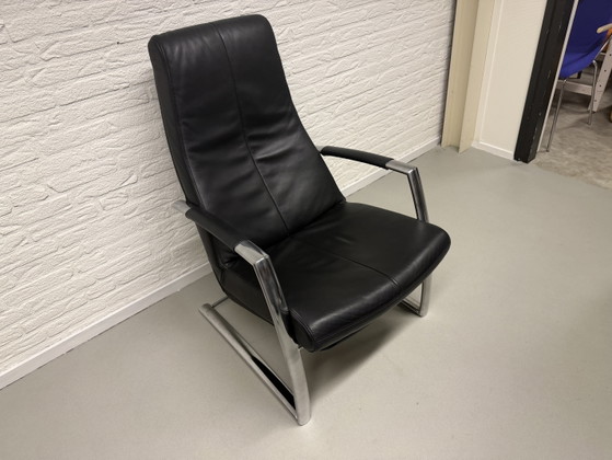 Image 1 of Sillón Topform Design - Piel negra y estructura de acero inoxidable