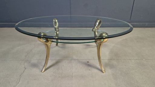 Table basse en laiton et verre, années 1970