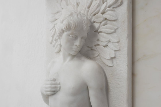 Image 1 of French Carrara Marble Fireplace with Adam and Eve Decoration