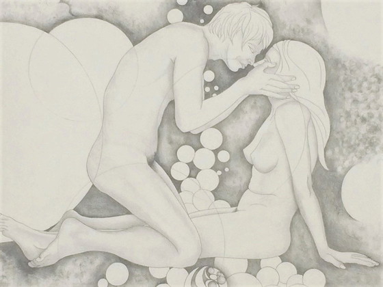 Image 1 of P. de Minter: Schets, 'Esoterische Naakt' jaren 70 ° Vintage ° Naakttekening