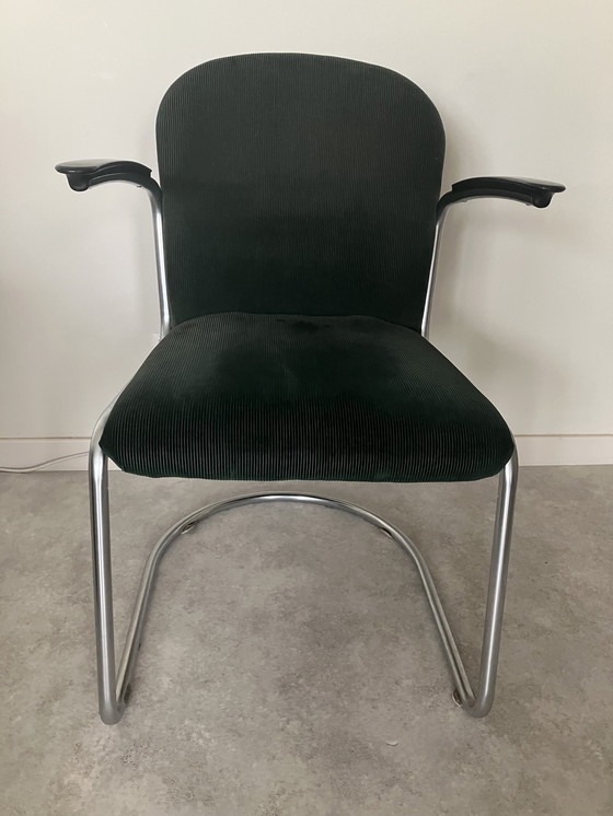 Image 1 of 2x Gispen 413 Chairs In Green Ribcord