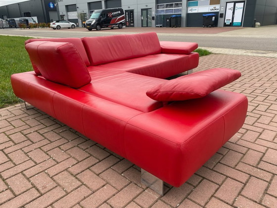 Image 1 of Canapé d'angle Montel en cuir véritable rouge
