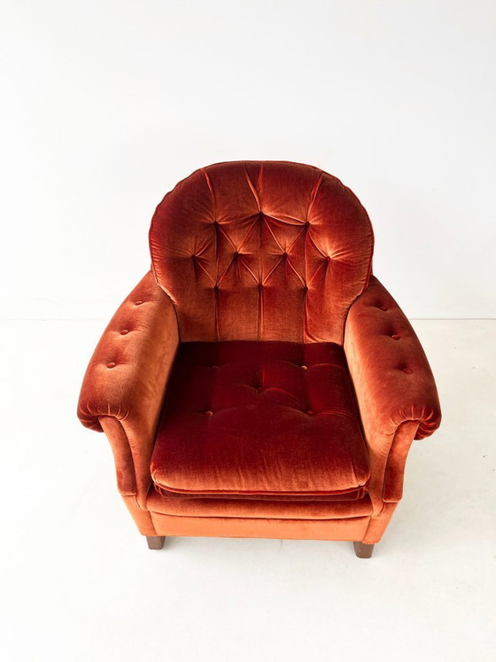 Image 1 of Rust Orange Velvet Armchair