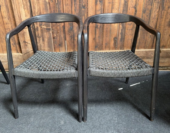 Image 1 of 4 X Castle Line ANAIS armstoel teak ebony, zwarte weving