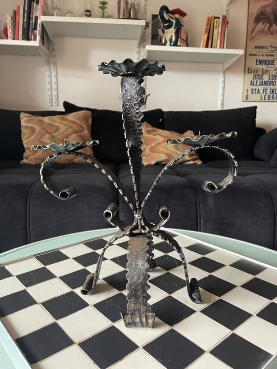 Image 1 of Pair of Brutalist candlesticks in wrought iron 1950
