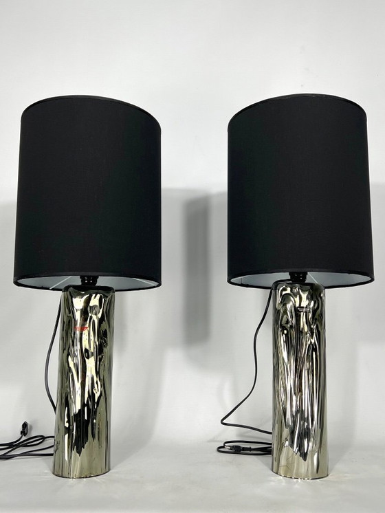 Image 1 of Barovier & Toso, pair of Murano glass table lamps from 70s. Labeled