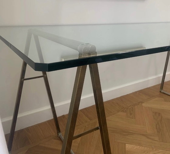 Image 1 of Table à tréteaux en laiton Peter Ghyczy