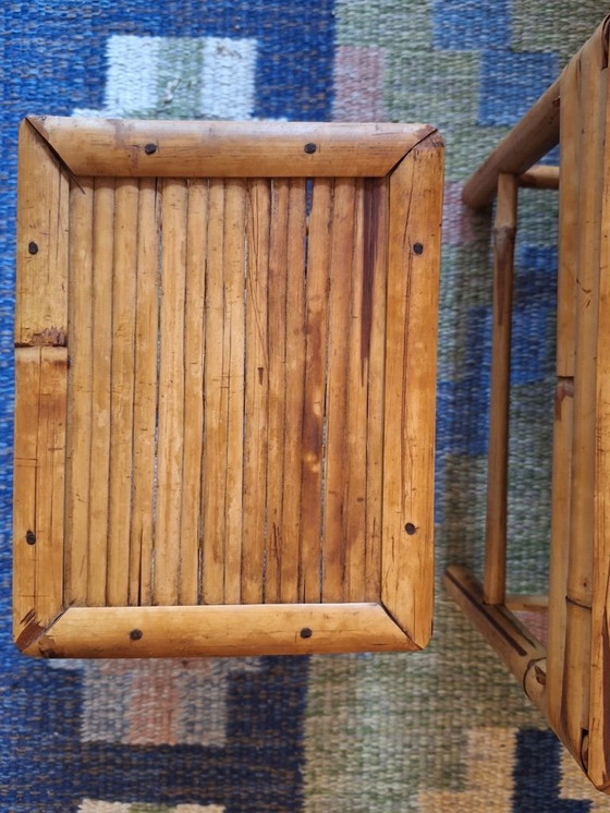 Image 1 of Mid Century Set of 3 Nesting Patinated Bamboo Tables, 1960s