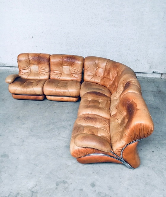Image 1 of Midcentury Modern Italian Design 'COROLLA' Leather Sectional Sofa by I.P.E. Italy 1970's