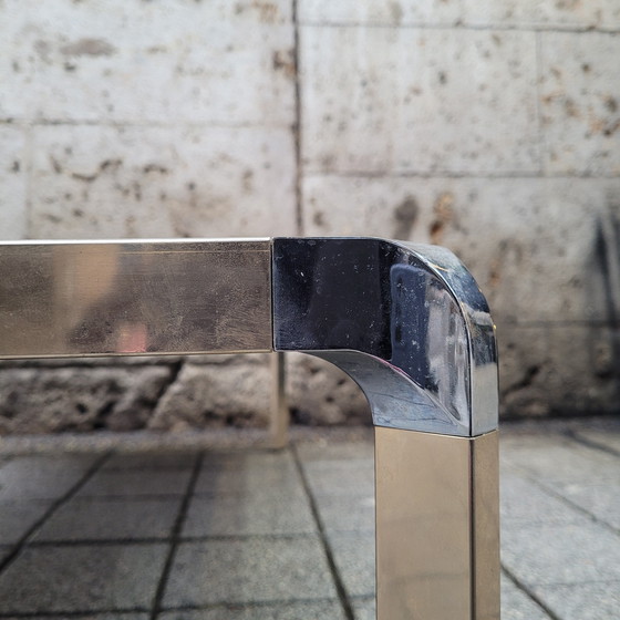 Image 1 of Table basse en bois de ronce et acier, style Guy Lefèvre, années 70 – France