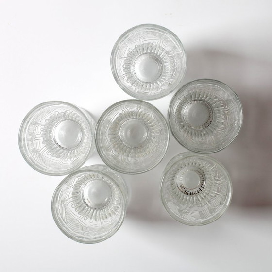 Image 1 of Set of 6 Mid-century Rare Pressed Glass Glasses / Libochovice / Czech Republic / 1981