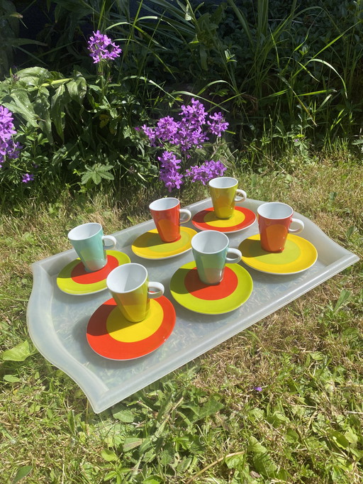 Set of 6 Genevieve Lethu Espresso Cups and Saucers