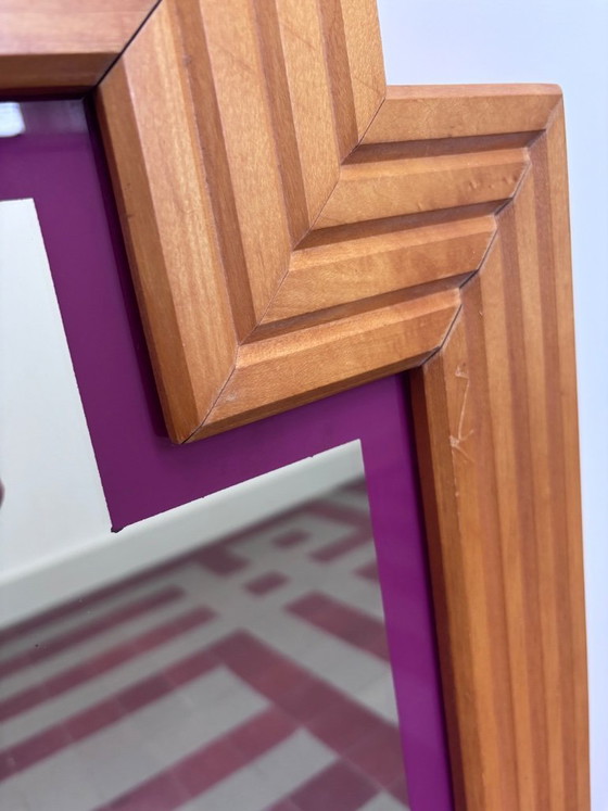 Image 1 of Grande specchio vintage in legno in stile Art Déco - ziggurat / Odeon