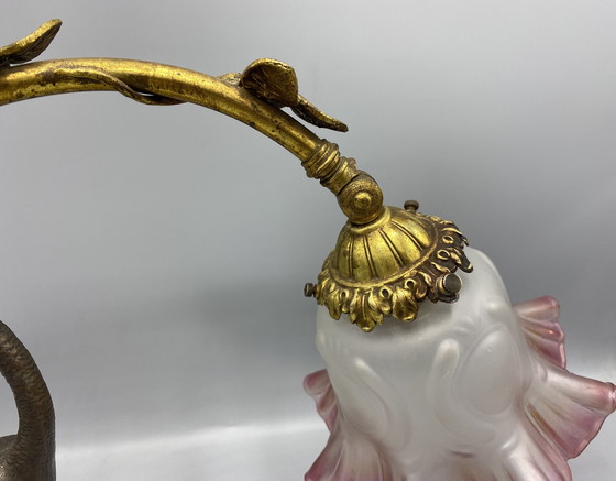 Image 1 of 1 lampada da scrivania in bronzo Art Nouveau con airone