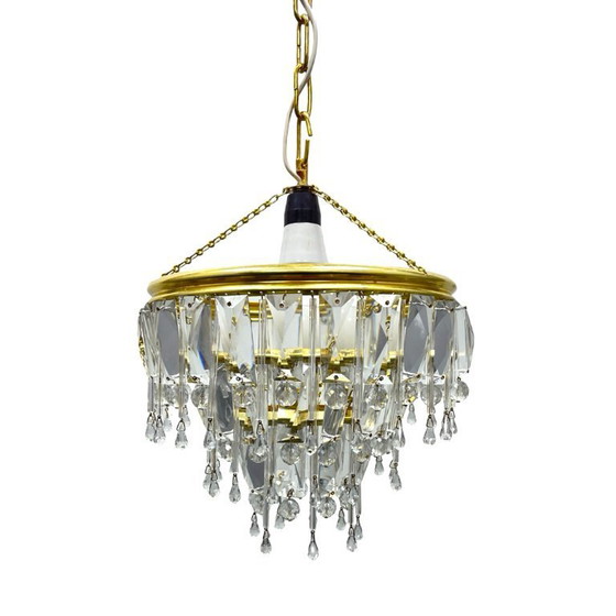 Image 1 of Vintage crystal chandelier Lustry Kamenický Šenov, Czechoslovakia 1970s brass