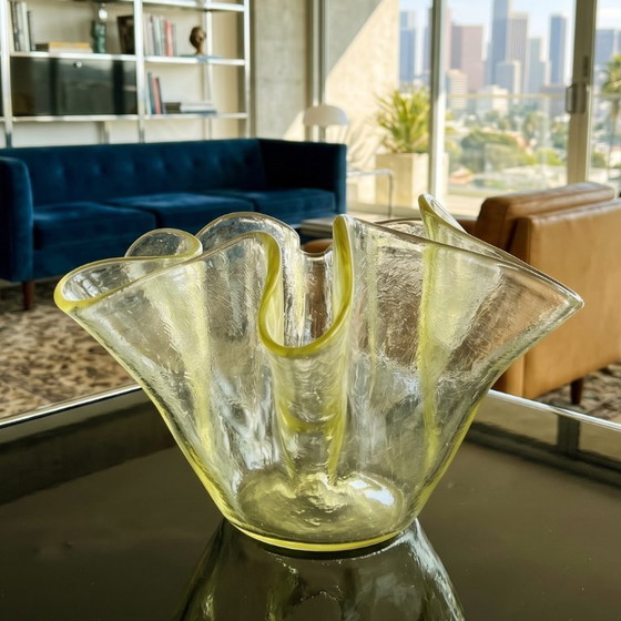 Image 1 of 1970s Italian Murano Glass Yellow "Fazzoletto" Handkerchief Vase by Dogi