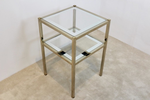 French Brass Mirrored Side Table