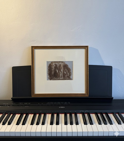 Originele Engelse pentekening uit 1857, antiek, vintage, ingelijst (niet gesigneerd, uit die periode)