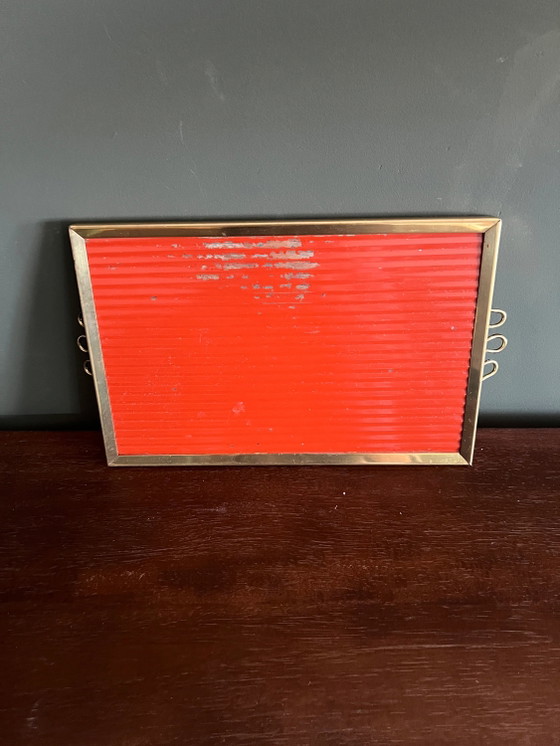 Vassoio rettangolare in vetro nero Mid Century con motivo a rombi dorati, circa 1950 – Accessori da tavola (photo 7 of 7)