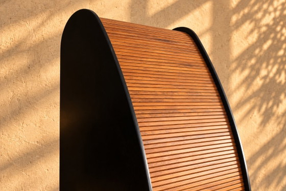 Vintage filing cabinet | office cabinet | 1960s | tambour door, Wood, Black (photo 4 of 8)
