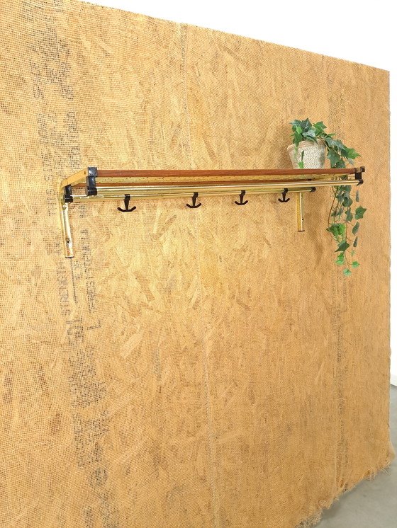 Image 1 of Coat Stand Habo From Sweden Gold Color With Teak And Shelf No. 2