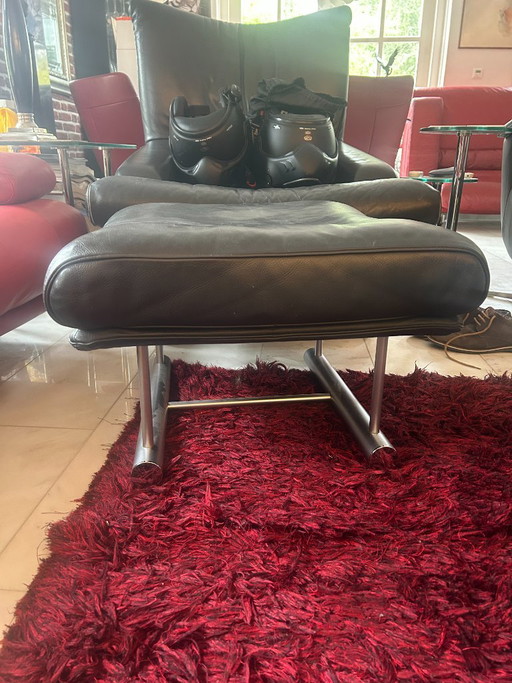 Pouf Rolf Benz 6500 in pelle nera – draaistoelen, rvs, Leather
