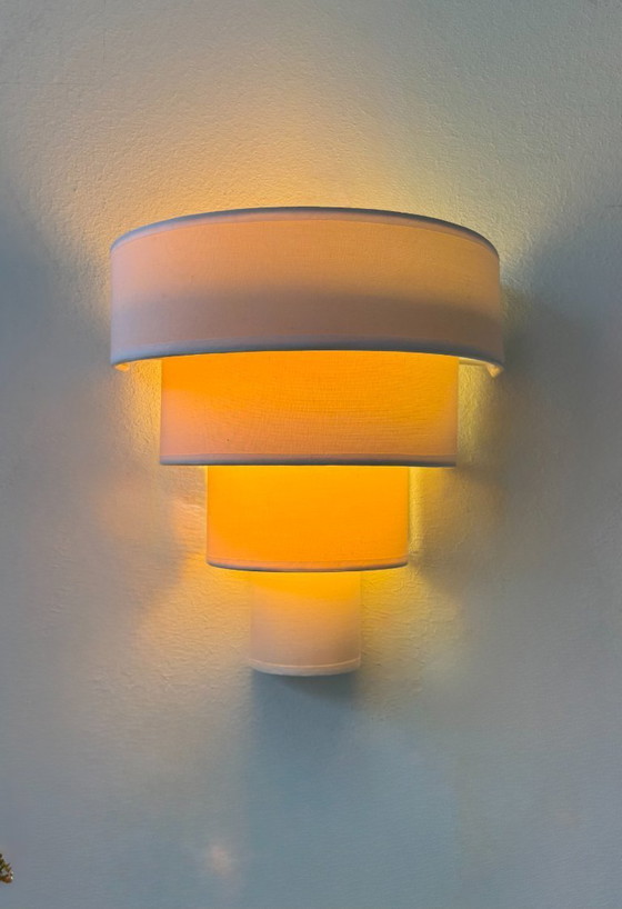 Image 1 of Paire d'appliques vintage, tissu beige, Arlus France 1980