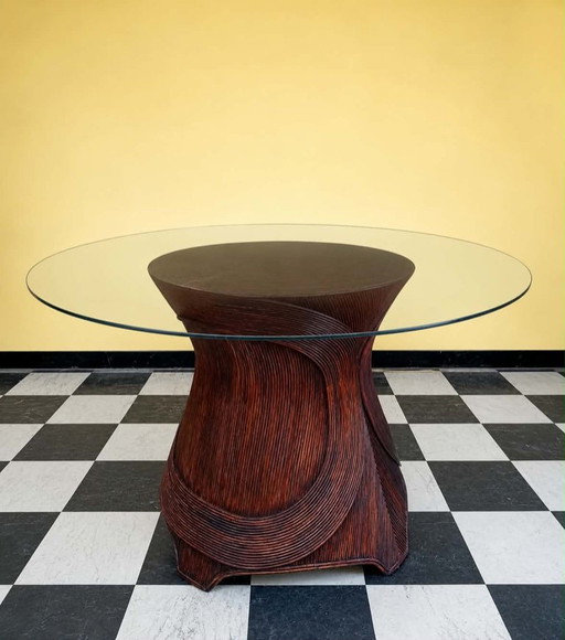 Vintage 1970s Rattan Marquetry Table – eettafels