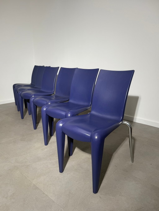 Juego de 6 sillas de comedor Luis XX de Philippe Starck para Vitra – Azul / Malva – eetkamerstoelen