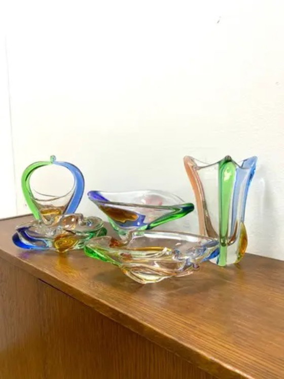 Image 1 of Service à Verre Mid-Century Rhapsody par František Zemek, Verre d'Art tchèque, 1960s