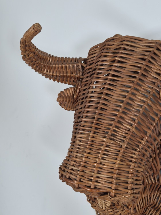 Busto Testa di Toro in Rattan Vintage Mid Century da Parete – Oggetti decorativi, Vimini (photo 7 of 13)
