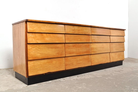 Image 1 of Vintage beech wood chest of drawers / store cabinet 1950s