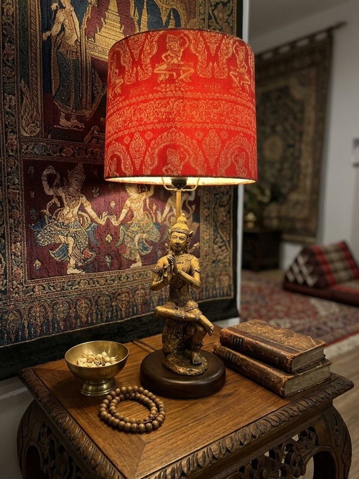 Oude grote Thaise Rattanakosin vergulde bronzen lamp eind 19e eeuw