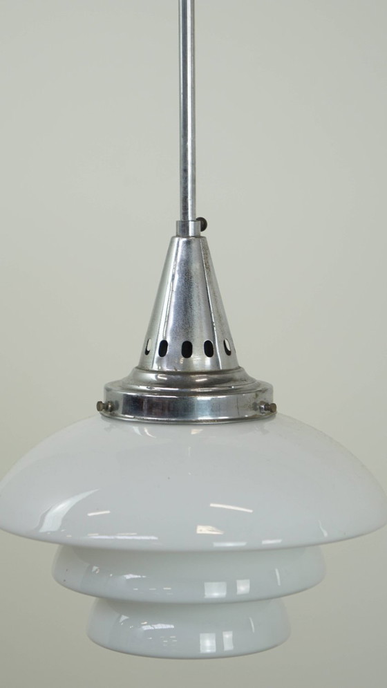 Image 1 of Suspension au design vintage avec verre dépoli feuilleté et chrome