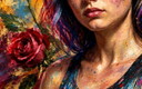 Impressionist Painting "La Miss aux roses" - (60x60 Cm)