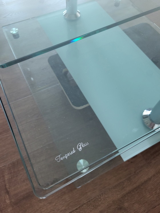 Extraordinaria mesa de centro de cristal extensible de 80 a 155 cm. – Mesas de centro, Glass, Metal (photo 10 of 10)
