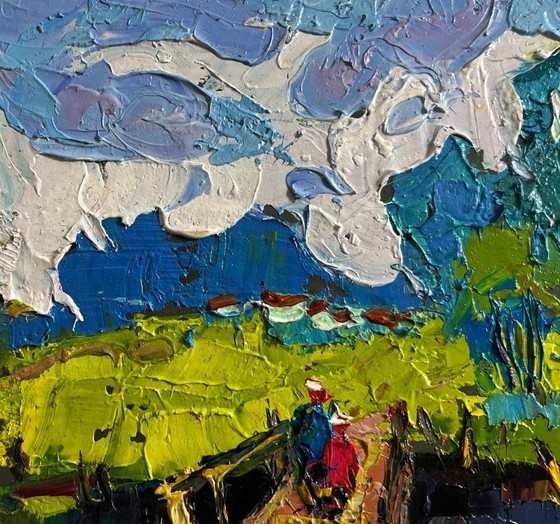 Image 1 of Original Oil Painting Summer Bridge Landscape To the other side