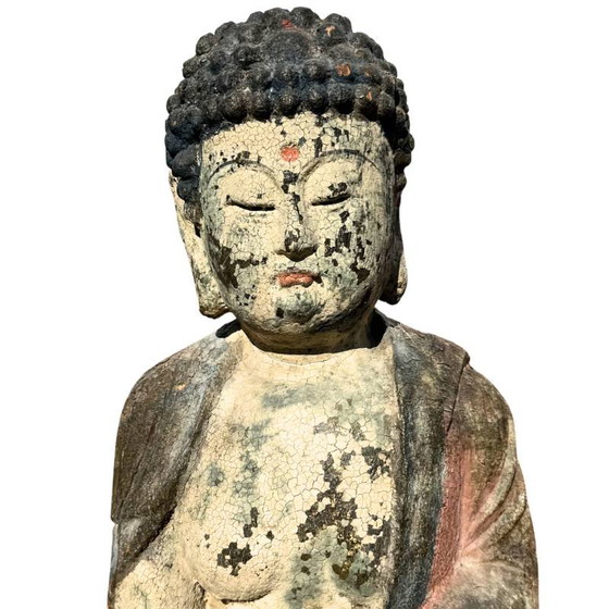 Antique Wooden Guanyin Statue from China – Large Polychrome Temple Sculpture (photo 2 of 13)