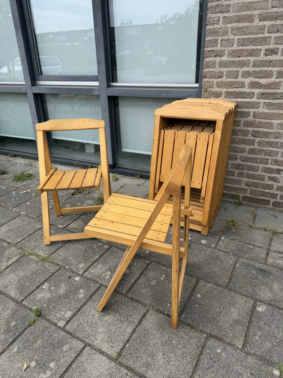 Image 1 of 10x pine folding chairs, Aldo Jacober style ‘70