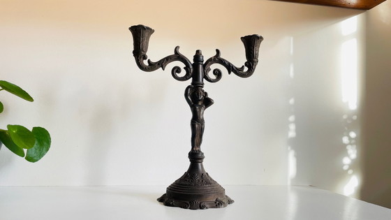Image 1 of CANDELABRO Candeliere Piccolo Angelo Stile Art Nouveau