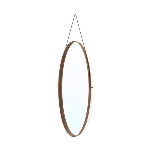 Oval wall mirror with teak frame, 1950s