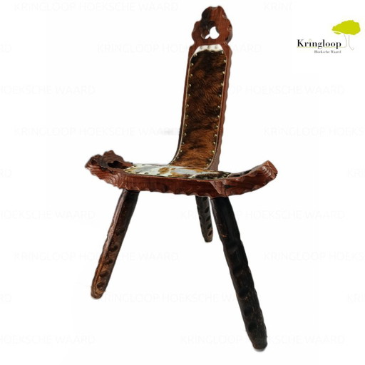Spanish 3 Legs Chair Stool with Cow Leather Seat