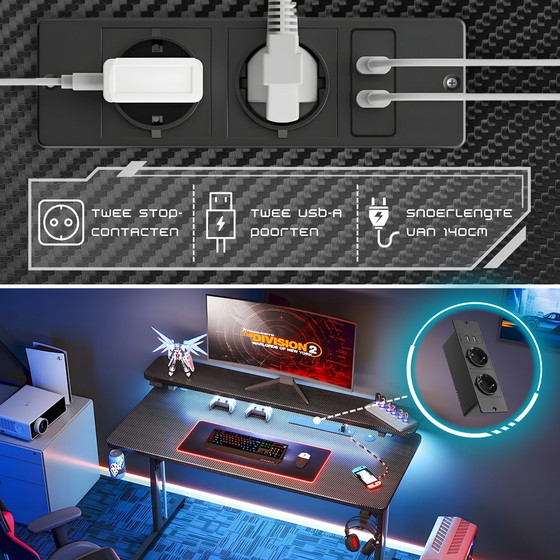 Image 1 of Five Stars® Game Bureau - 100x50x75 cm - Game Bureau met LED Verlichting - Zwart Carbon