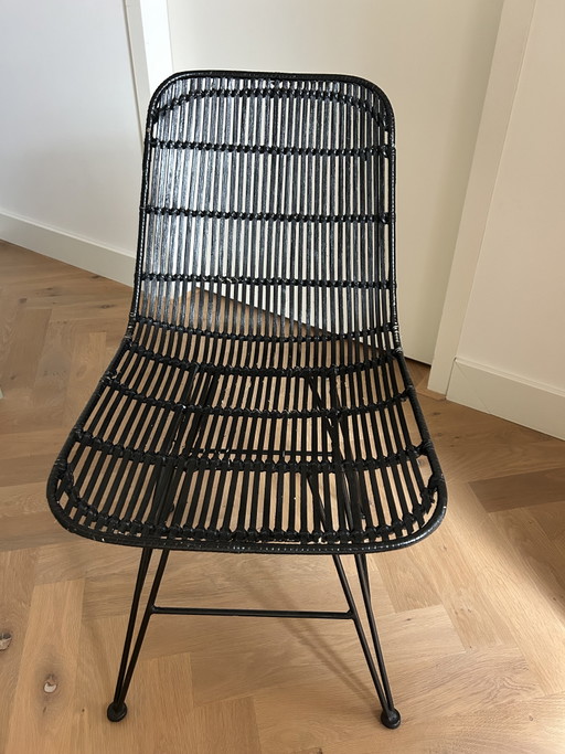 HKliving Rotan Stoel Zwart – eetkamerstoelen, Metal, Rattan