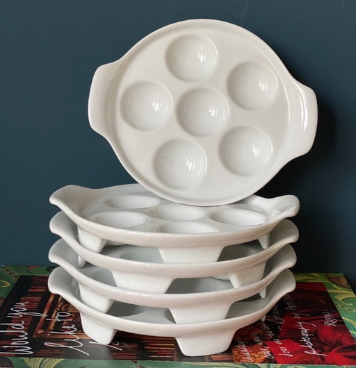 Set of 5 vintage French escargot plates for 6 snails